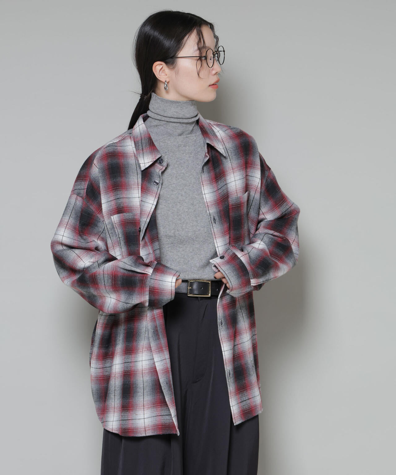 オーバーサイズ チェックシャツ