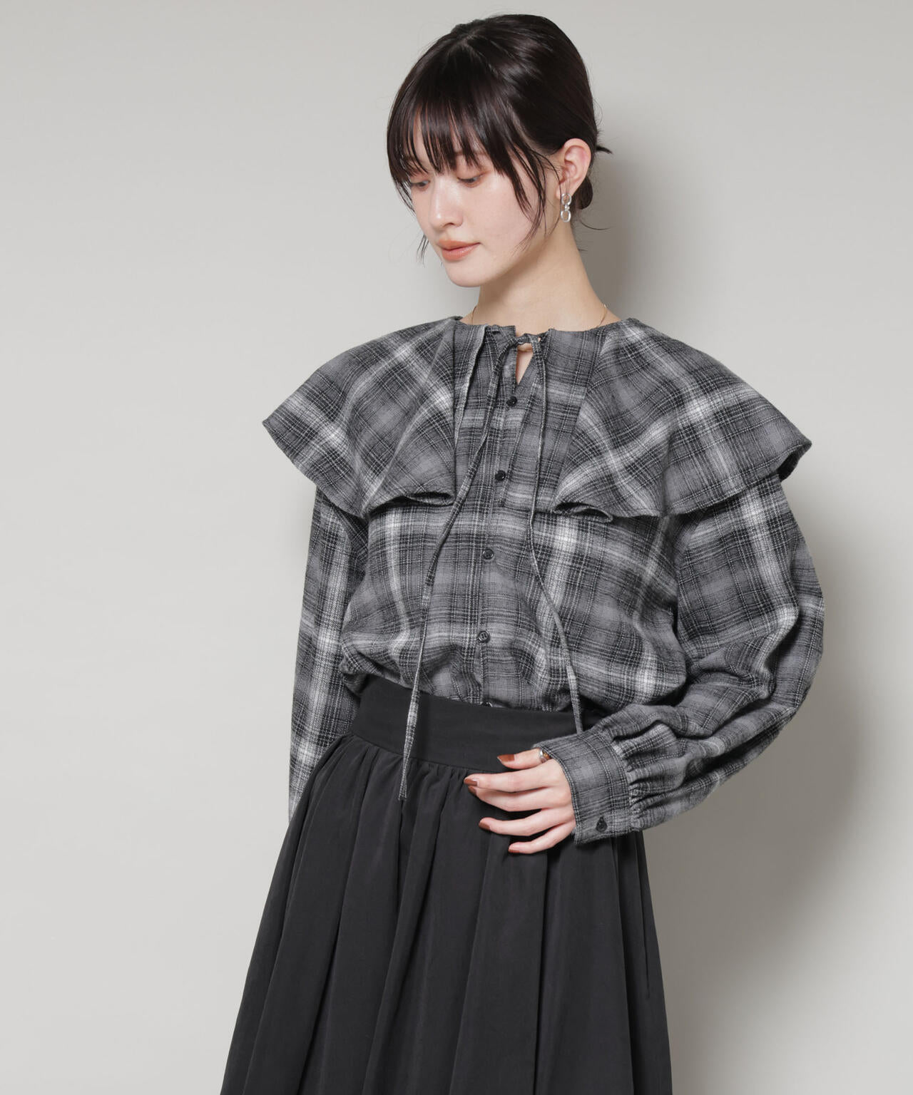 フリルカラーオンブレーチェックブラウス(セットアップ可) 6735220318