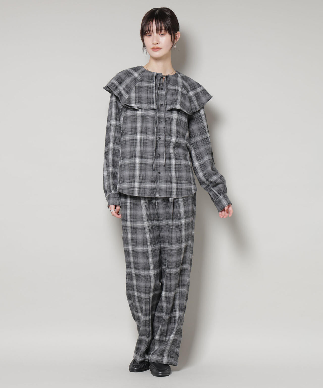 フリルカラー オンブレーチェック ブラウス ( セットアップ 可)