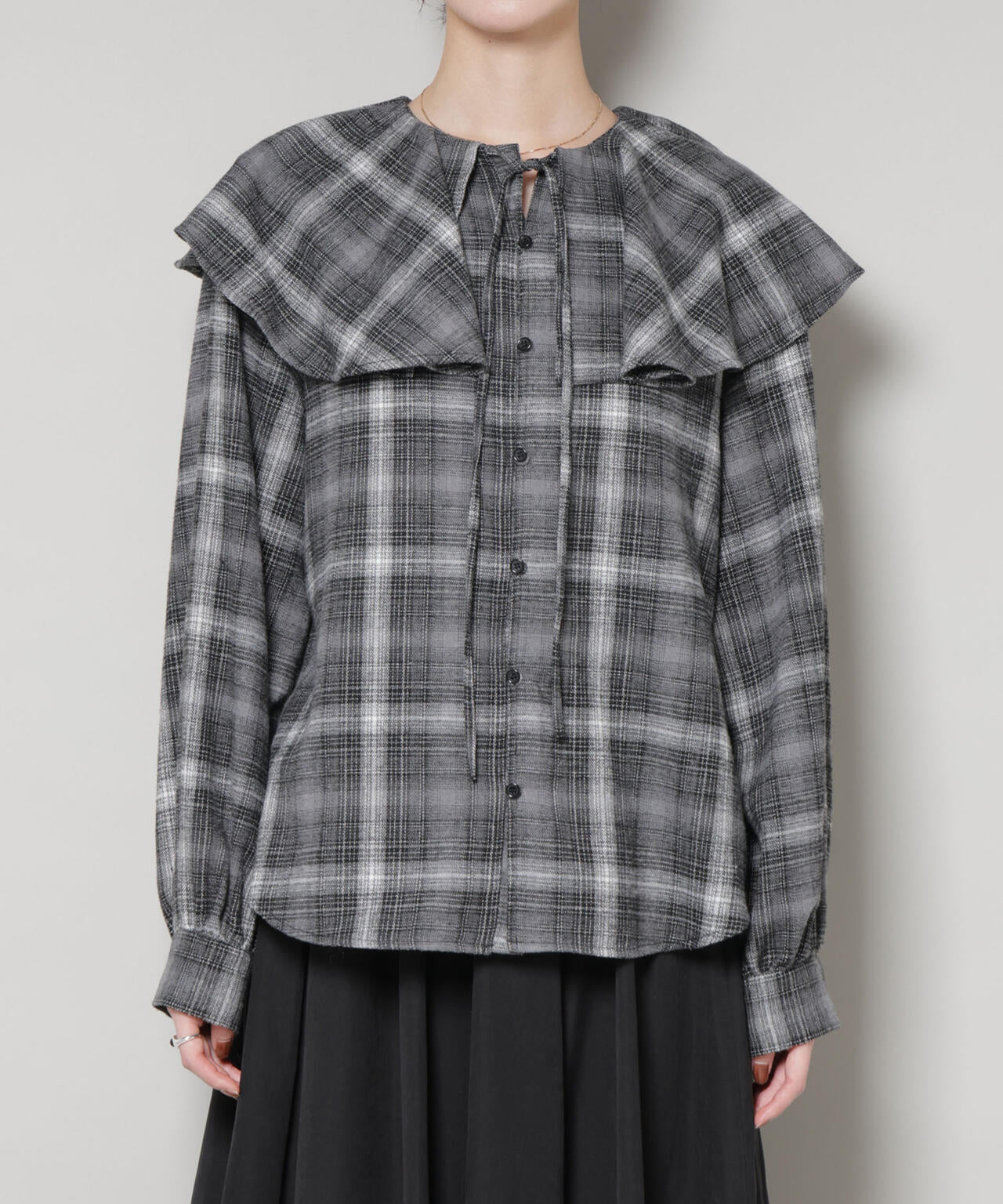 フリルカラーオンブレーチェックブラウス(セットアップ可) 6735220318