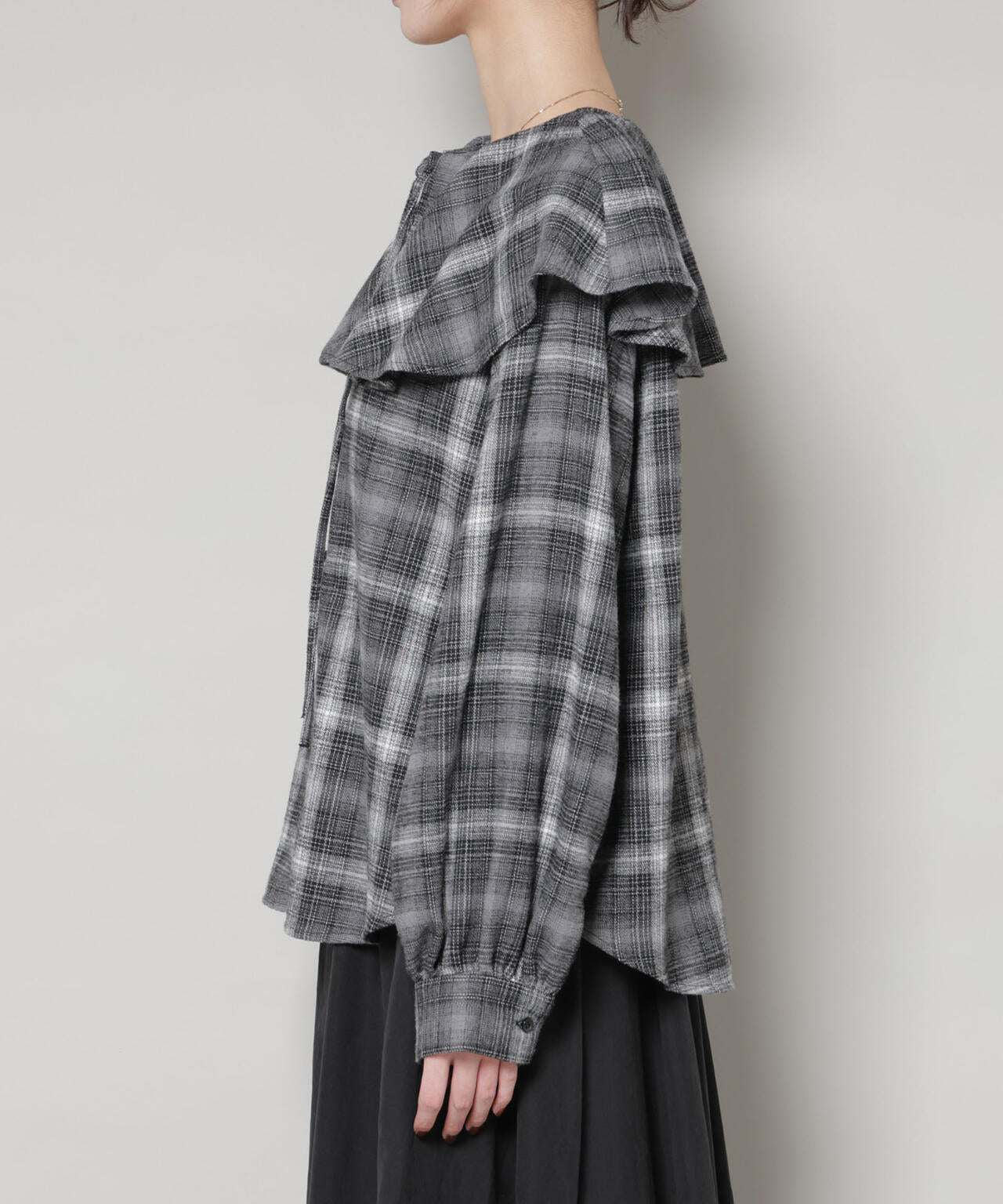 フリルカラーオンブレーチェックブラウス(セットアップ可) 6735220318