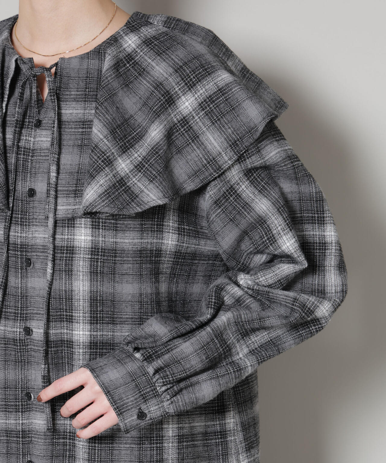 フリルカラーオンブレーチェックブラウス(セットアップ可) 6735220318