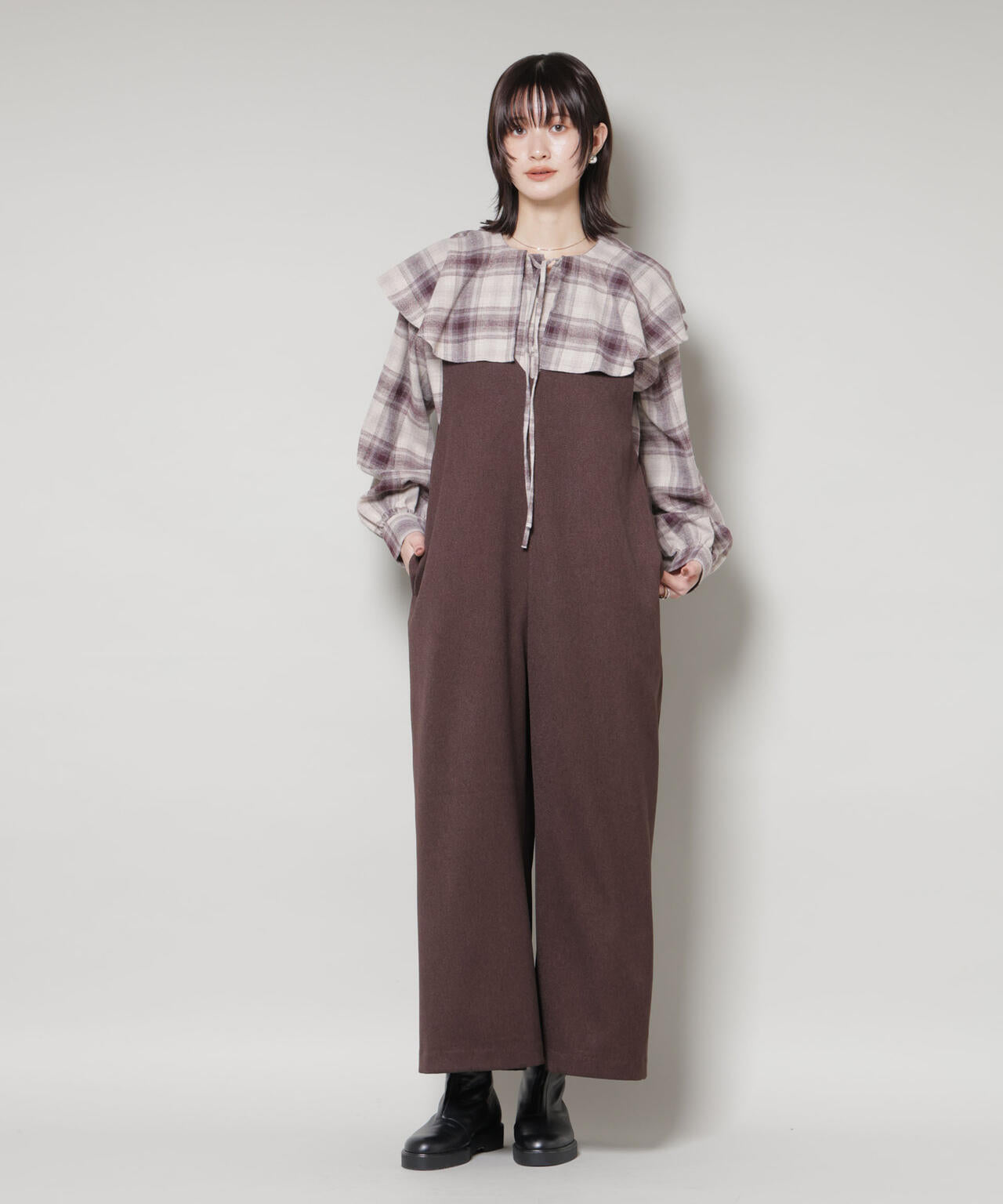 フリルカラーオンブレーチェックブラウス(セットアップ可) 6735220318