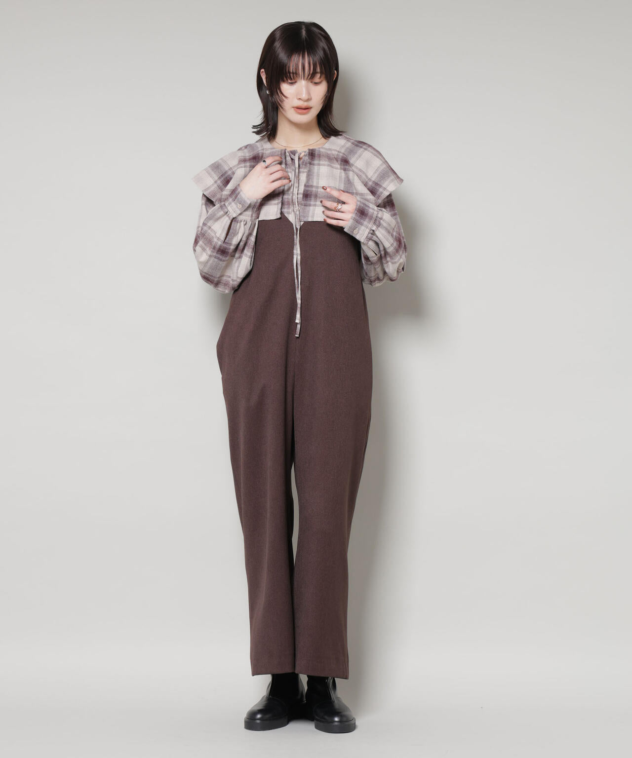 フリルカラーオンブレーチェックブラウス(セットアップ可) 6735220318