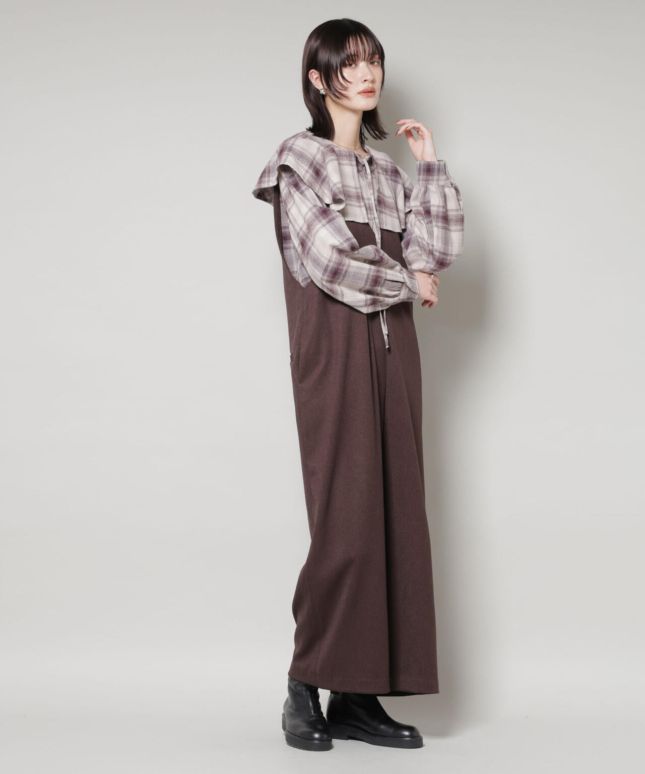 フリルカラーオンブレーチェックブラウス(セットアップ可) 6735220318