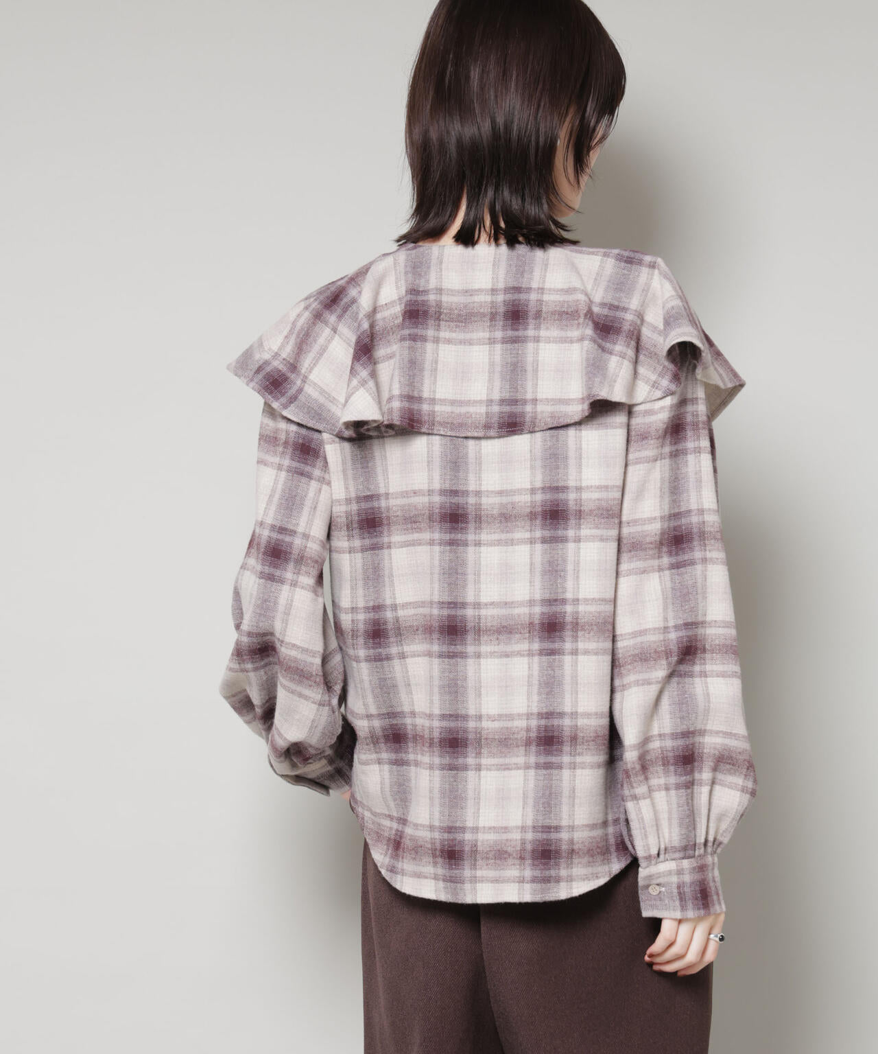 フリルカラーオンブレーチェックブラウス(セットアップ可) 6735220318