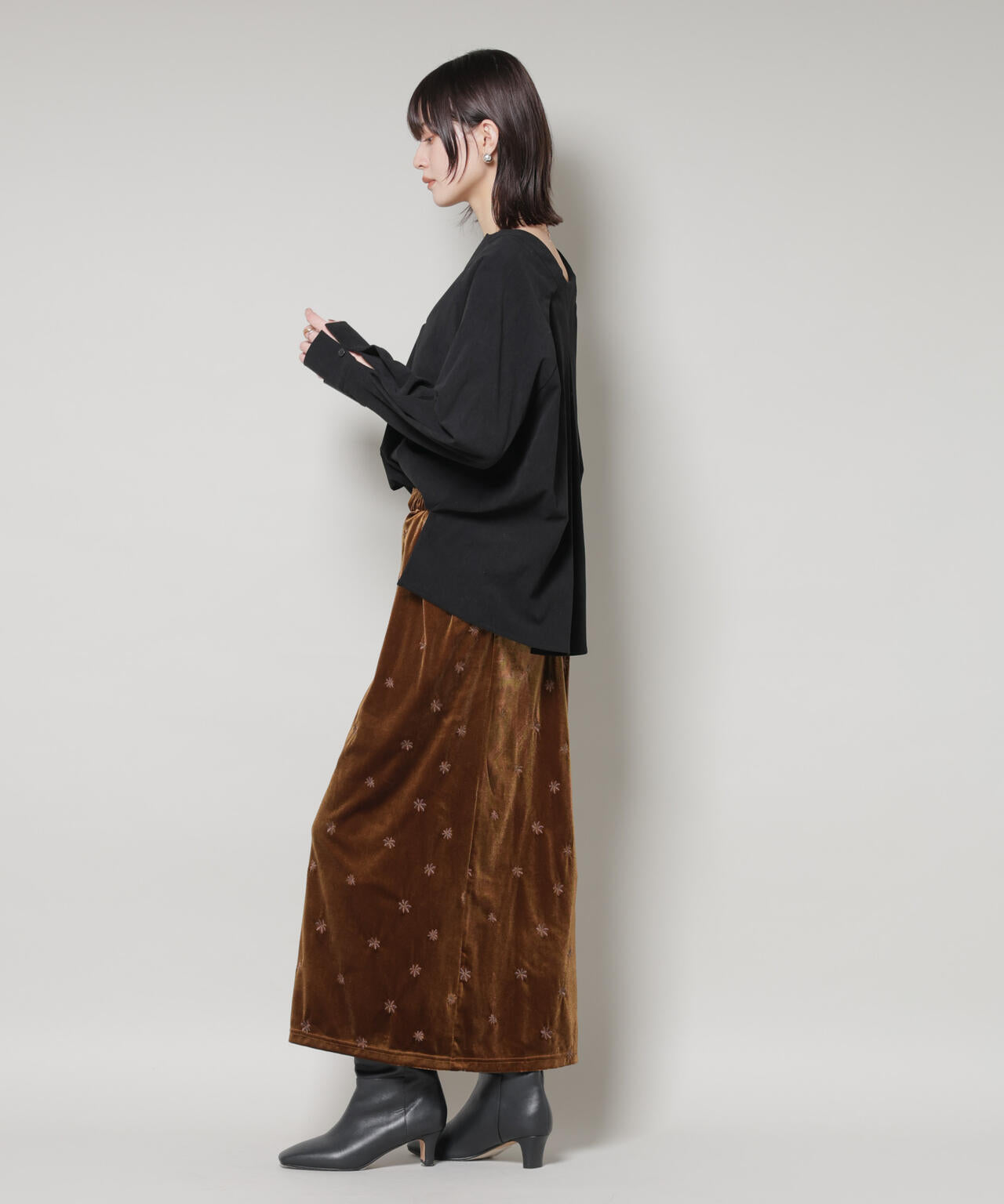 ストレッチ起毛スキッパープルオーバーブラウス(セットアップ可) 6735220319