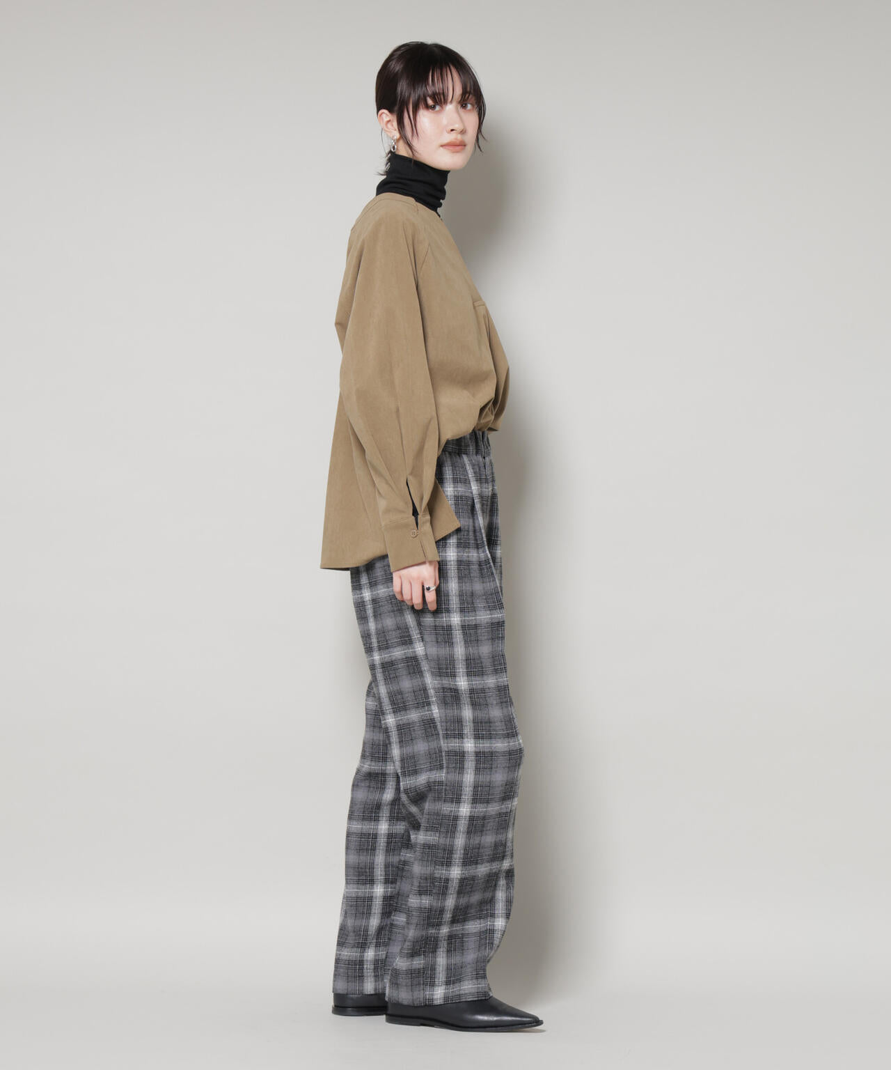 ストレッチ起毛スキッパープルオーバーブラウス(セットアップ可) 6735220319