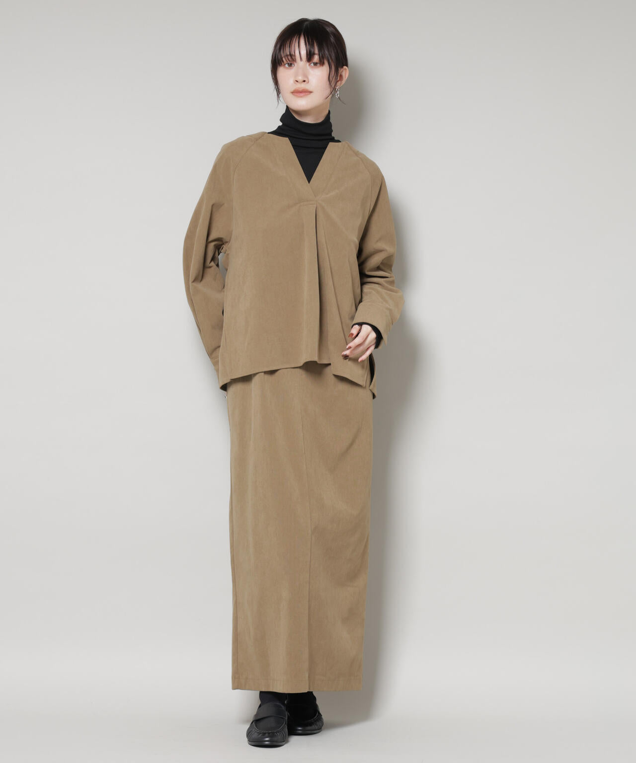 美品　起毛モヘヤスキッパープルオーバー　ブラウン　ウール 2025 ストレッチ起毛 スキッパー プルオーバー ブラウス ( セットアップ 可)