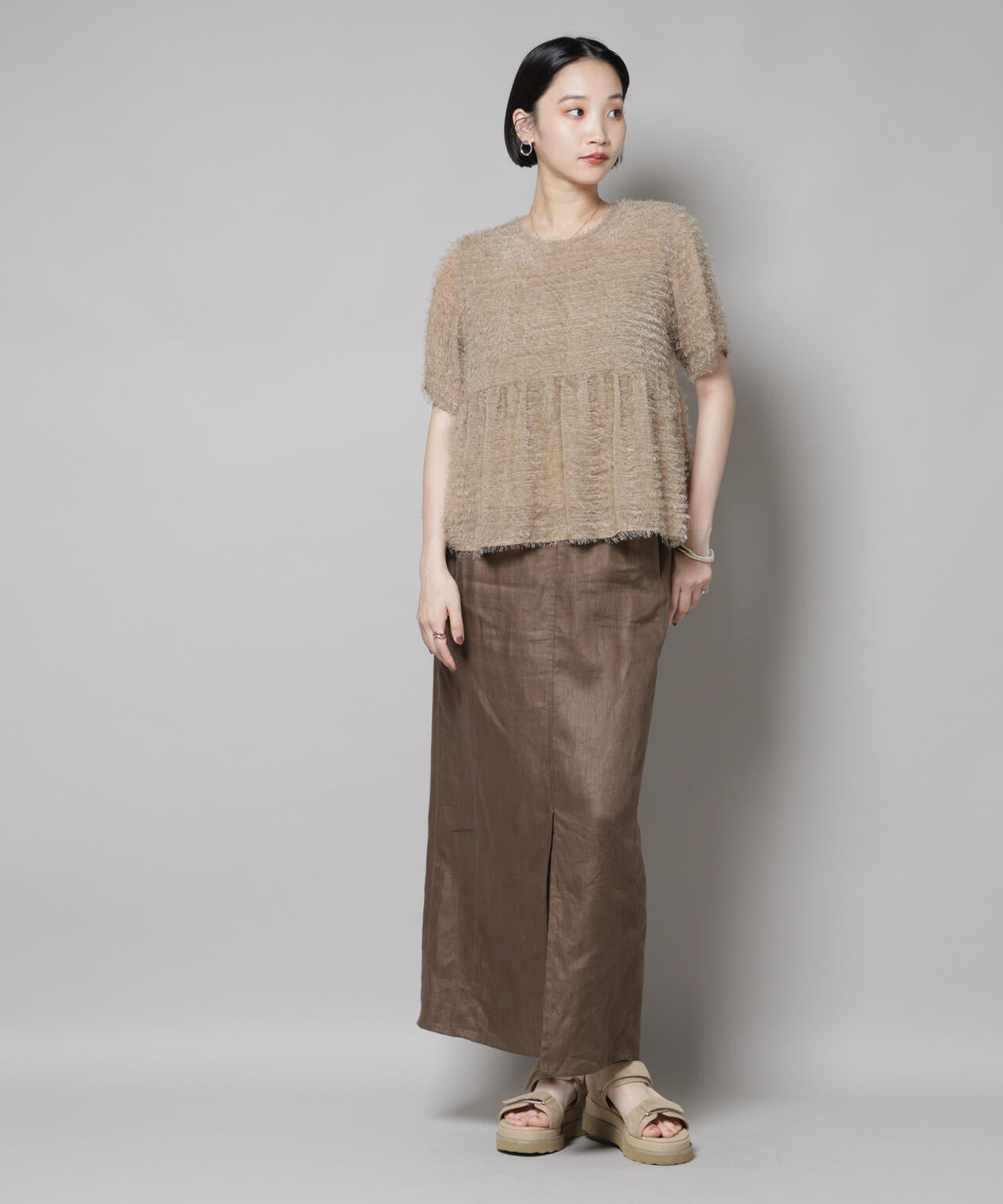 フリンジシフォンギャザーブラウス(セットアップ可) 6735221300