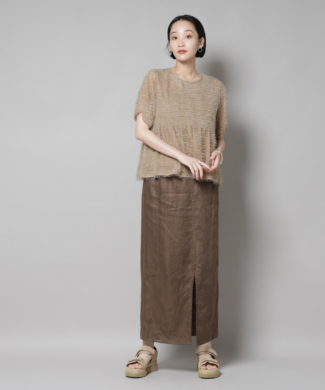 フリンジシフォンギャザーブラウス(セットアップ可) 6735221300