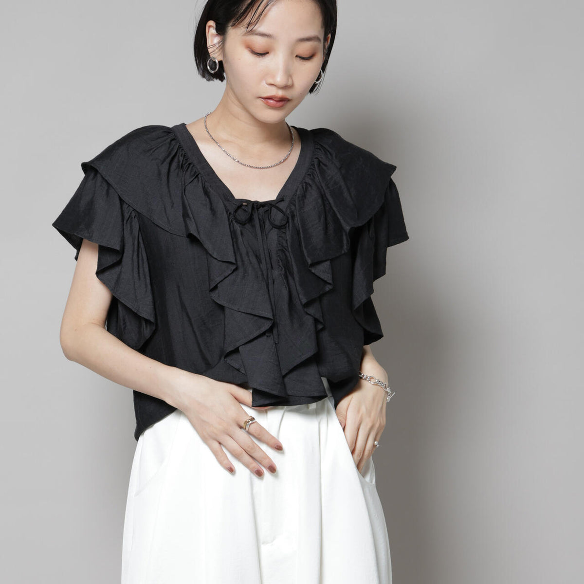 フロントレースフリルブラウス Te chichi（テチチ） ブラウス シャツ 「WEB限定カラーあり」フロント