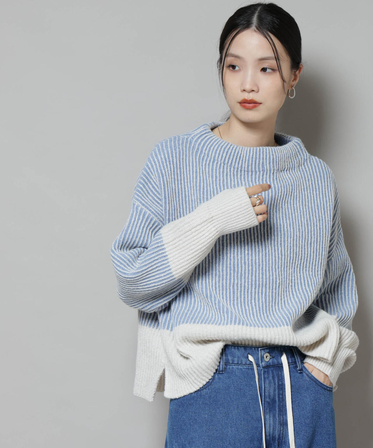 シャドー ストライプ ニット プルオーバー