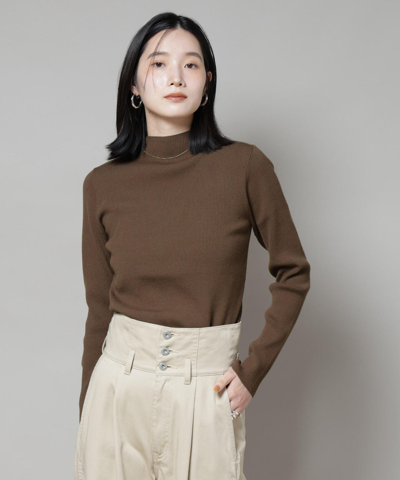 Christian Dior リブニット トップス ビスコース ハイネック リブ ニット トップス