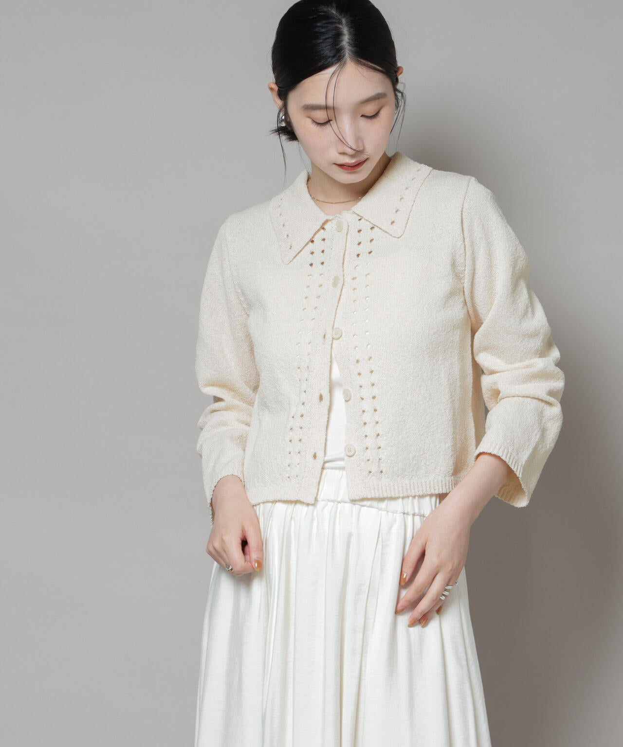 衿付アイレットクロップドニットカーディガン 6735222331