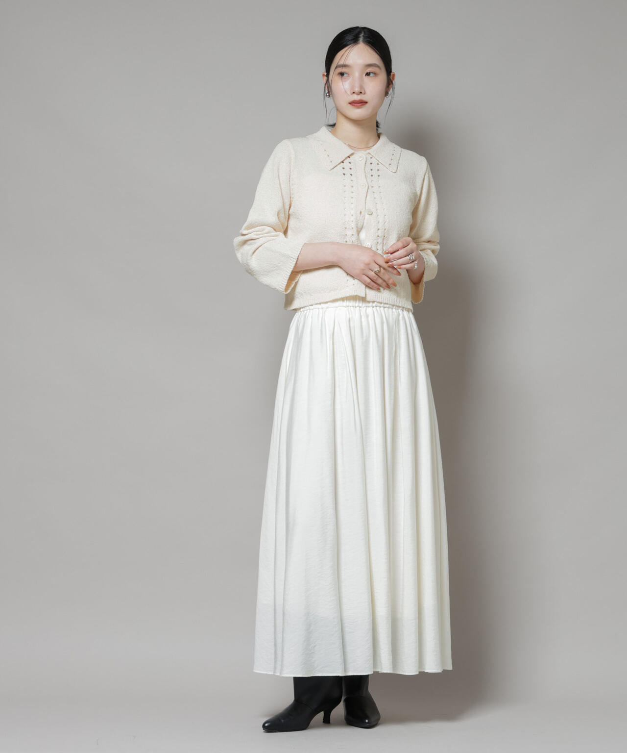 衿付アイレットクロップドニットカーディガン 6735222331