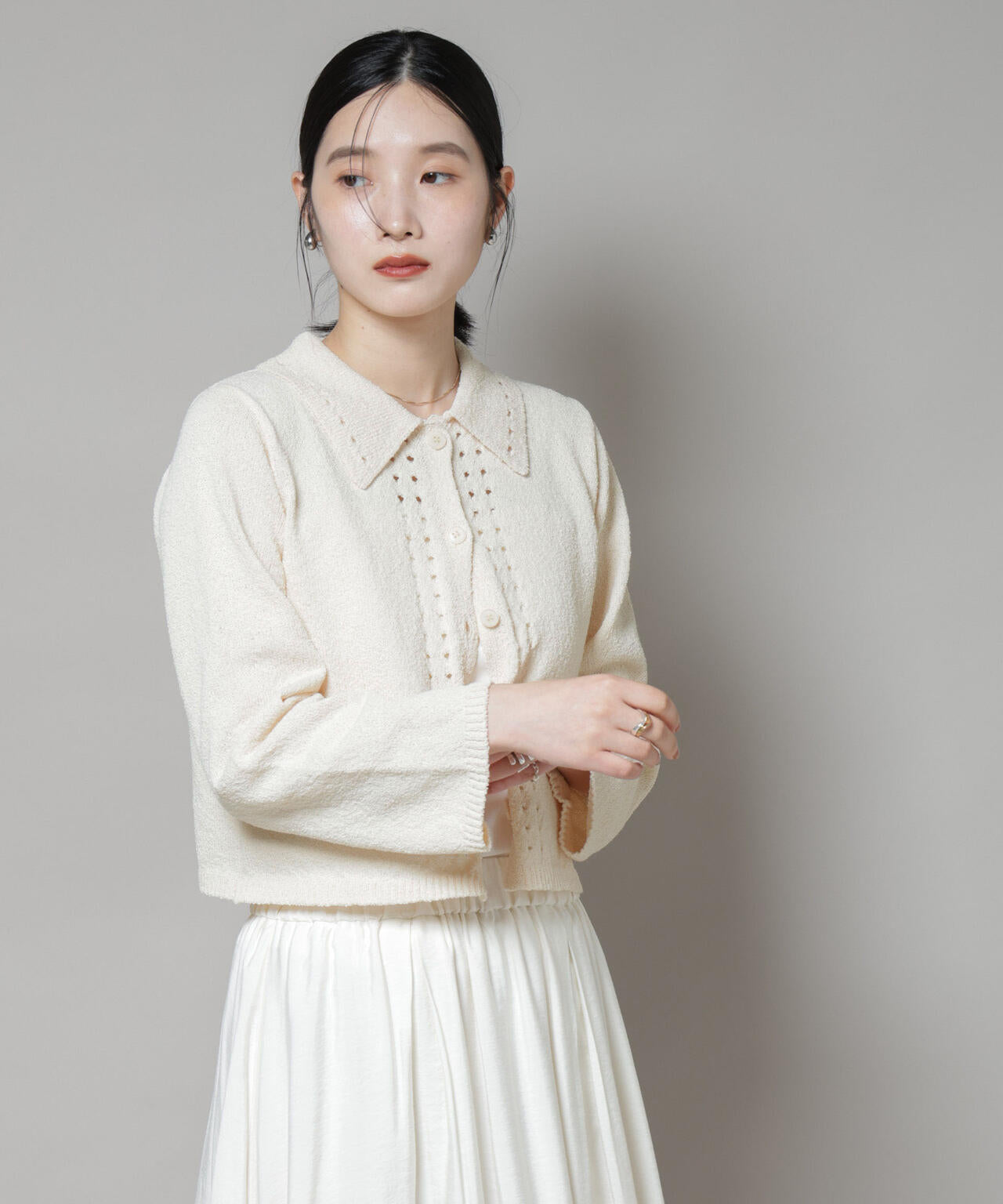 衿付アイレットクロップドニットカーディガン 6735222331