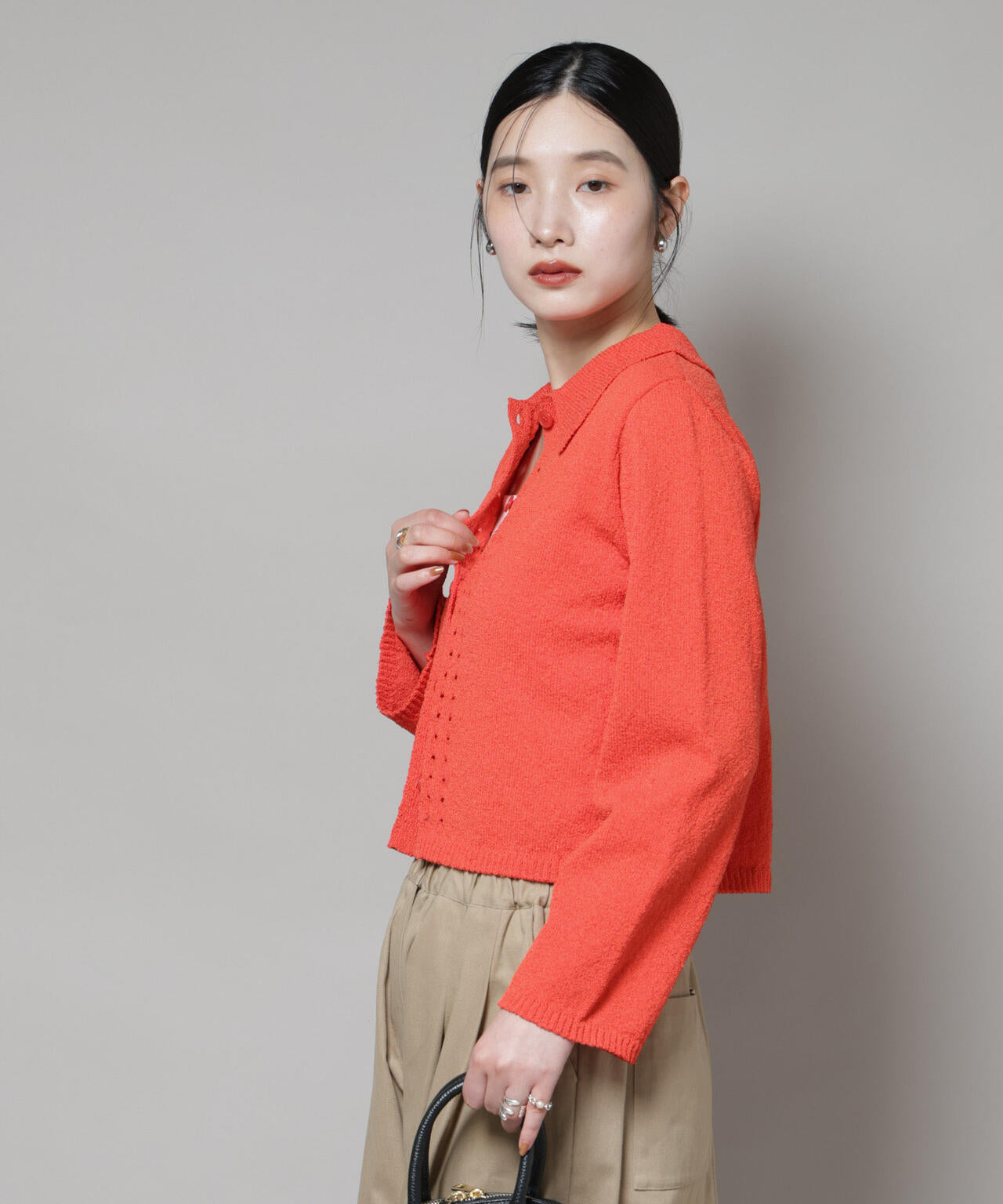 衿付アイレットクロップドニットカーディガン 6735222331