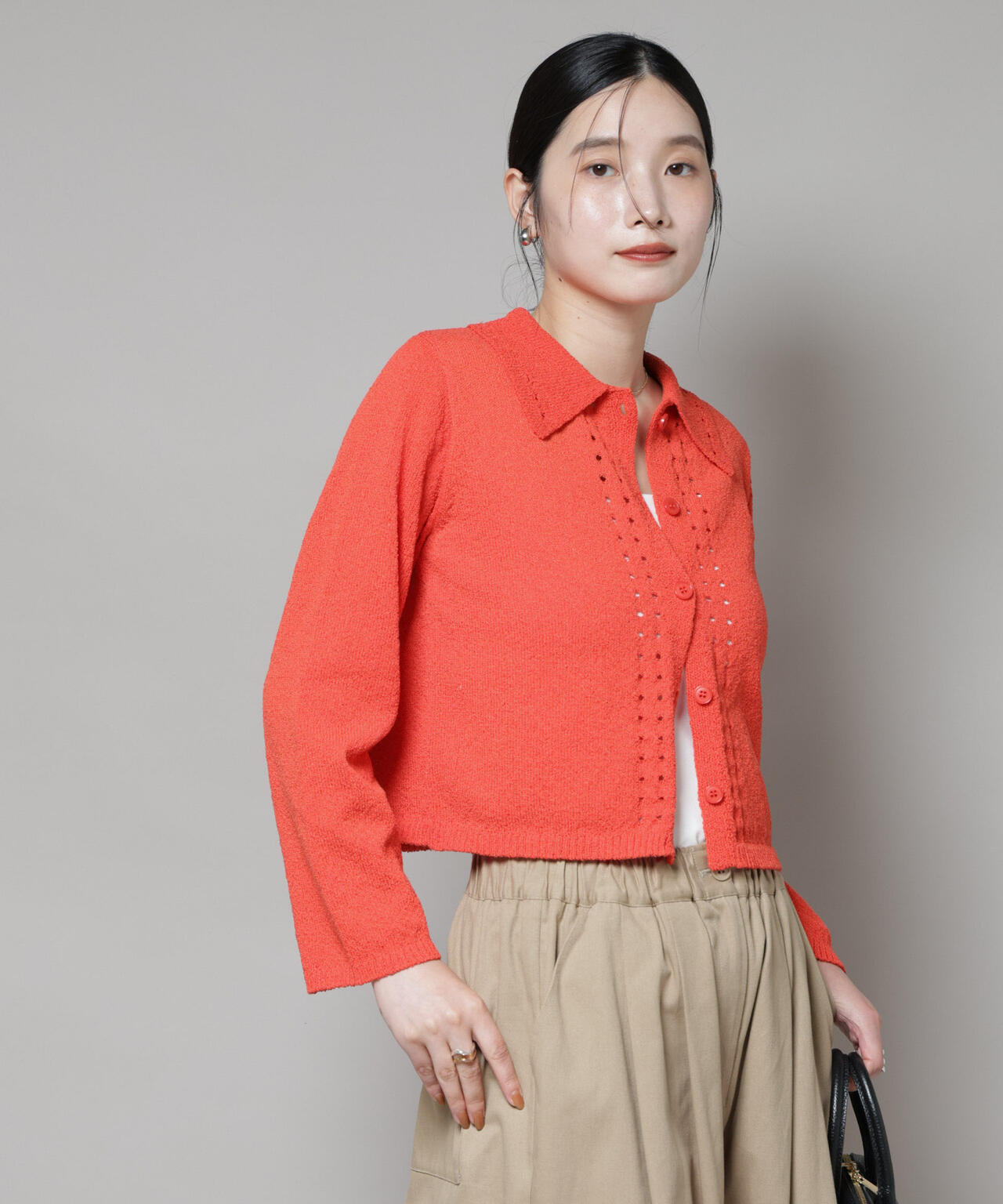 衿付アイレットクロップドニットカーディガン 6735222331