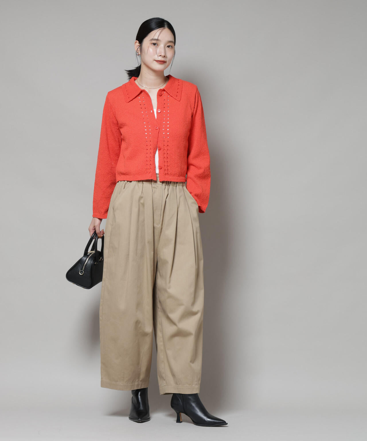 衿付アイレットクロップドニットカーディガン 6735222331