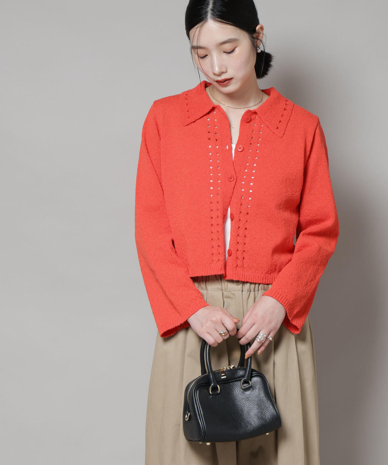 衿付アイレットクロップドニットカーディガン 6735222331