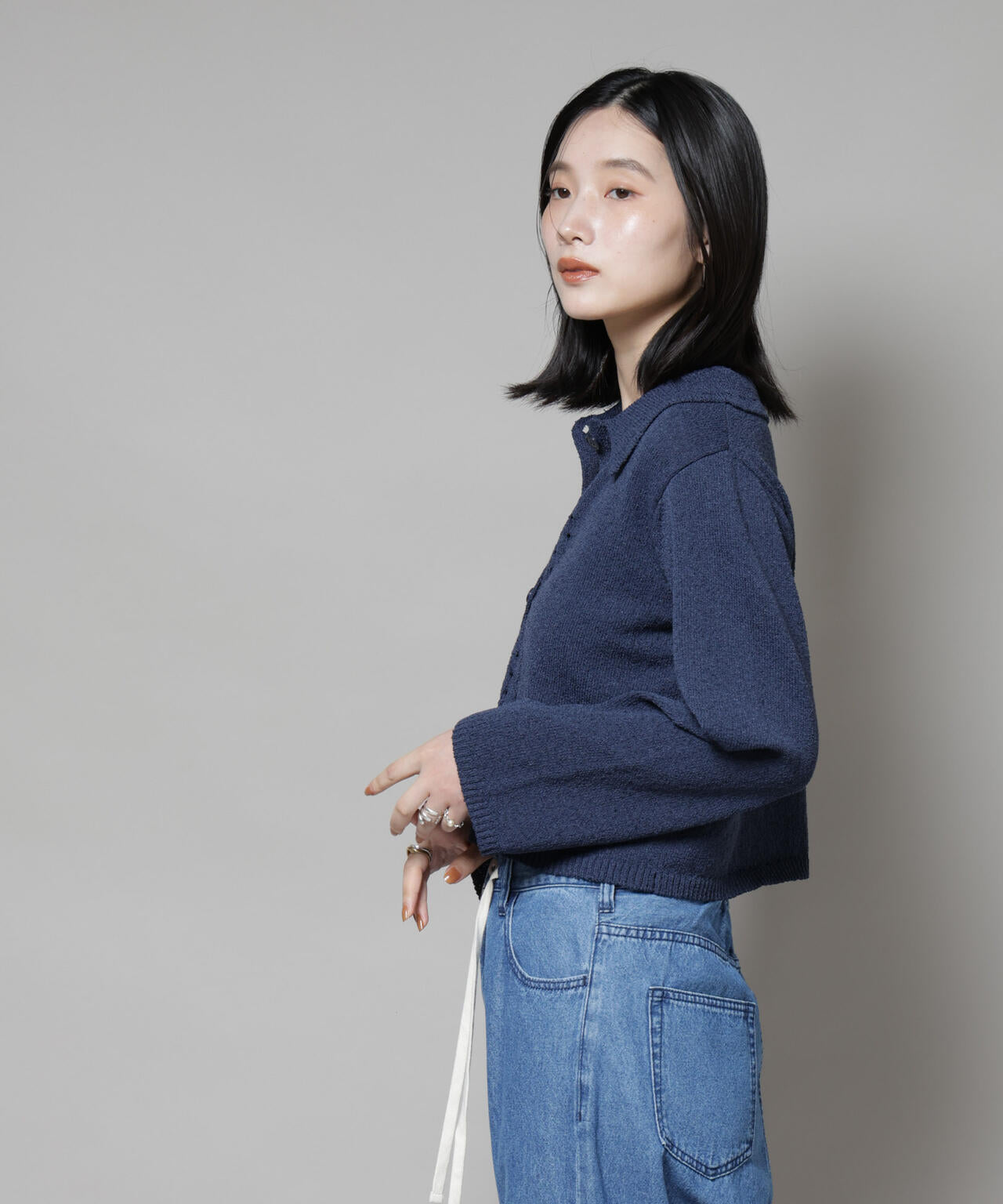 衿付アイレットクロップドニットカーディガン 6735222331