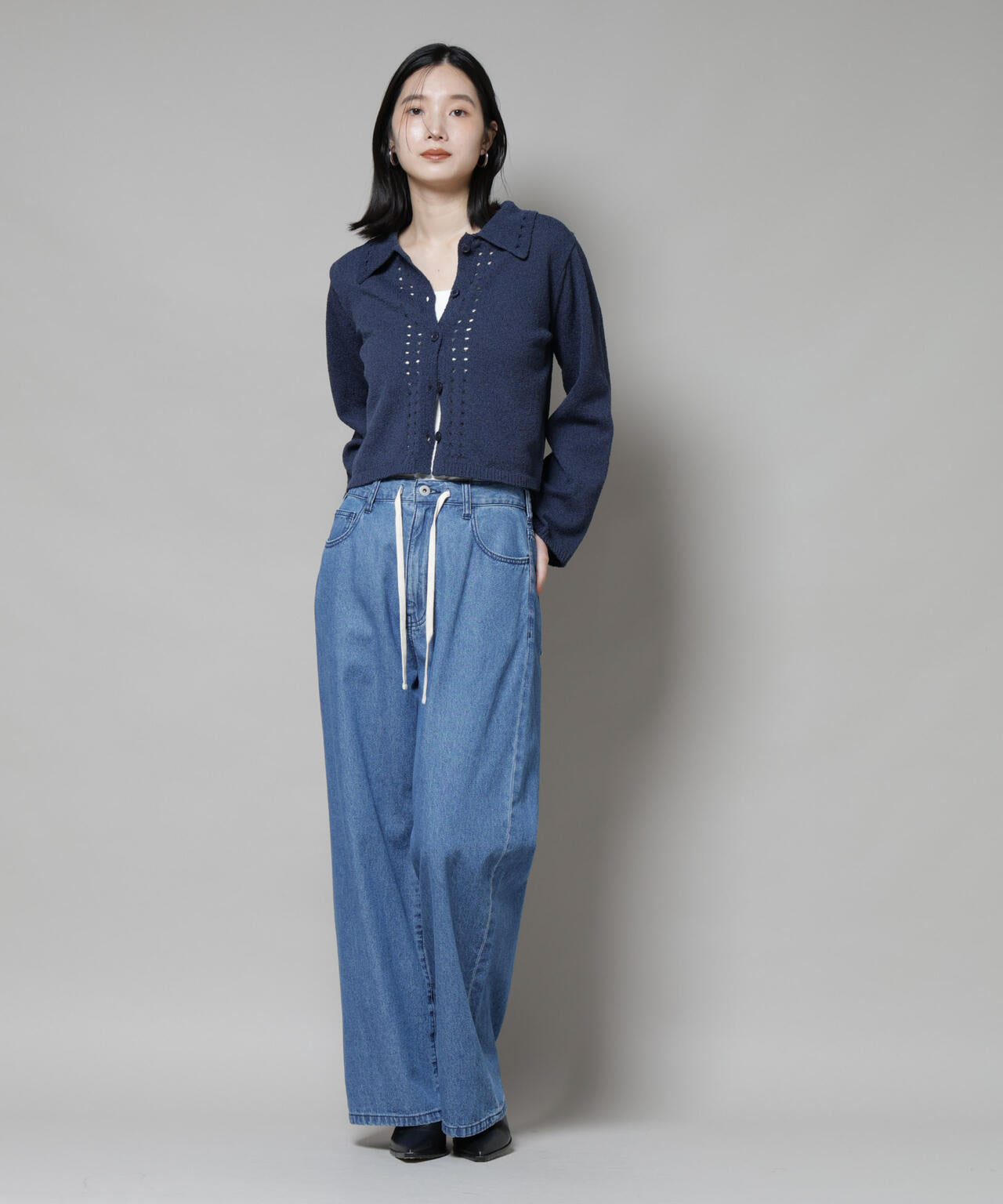 衿付アイレットクロップドニットカーディガン 6735222331