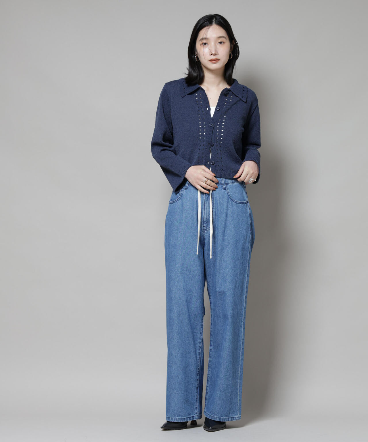 衿付アイレットクロップドニットカーディガン 6735222331