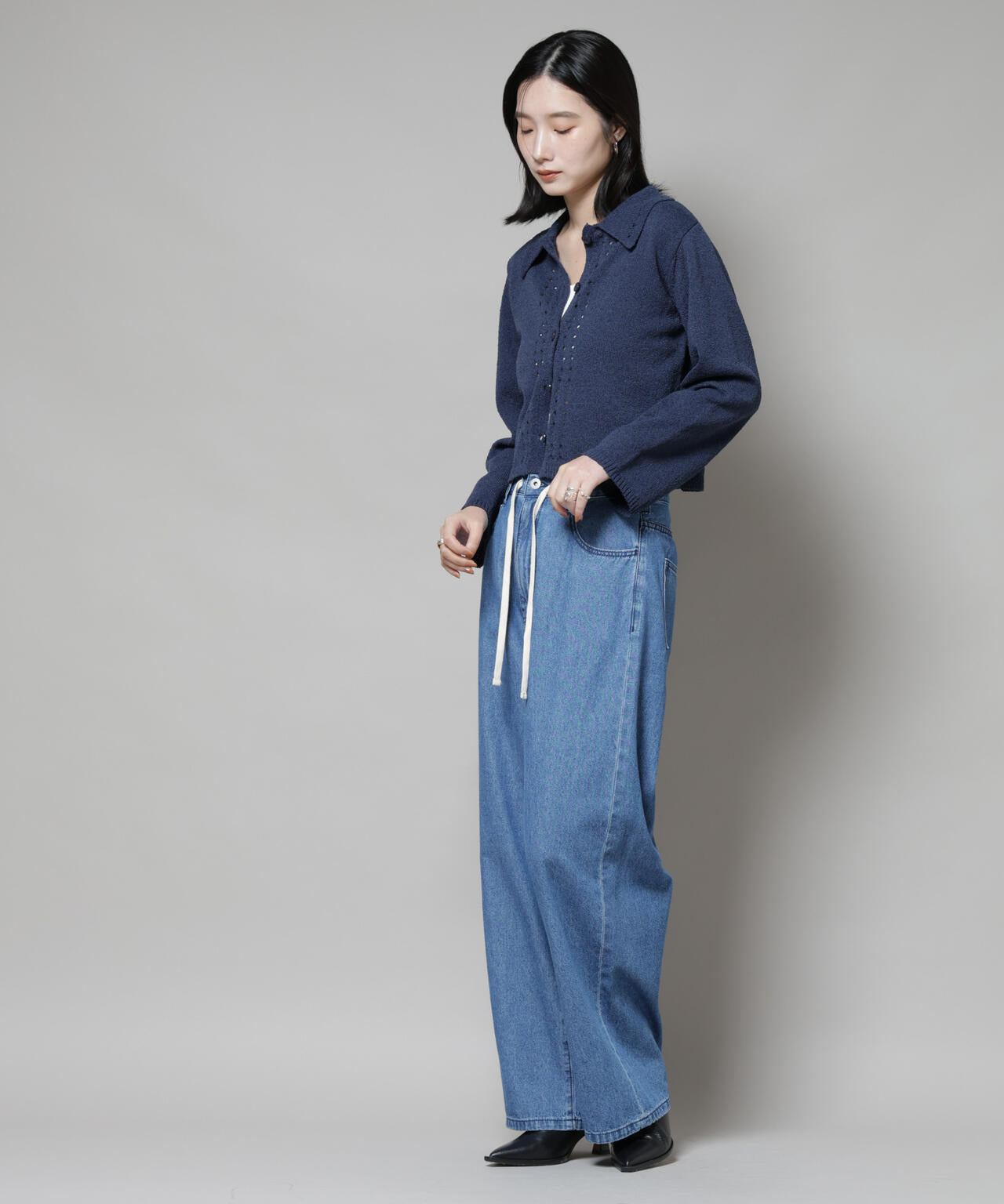 衿付アイレットクロップドニットカーディガン 6735222331
