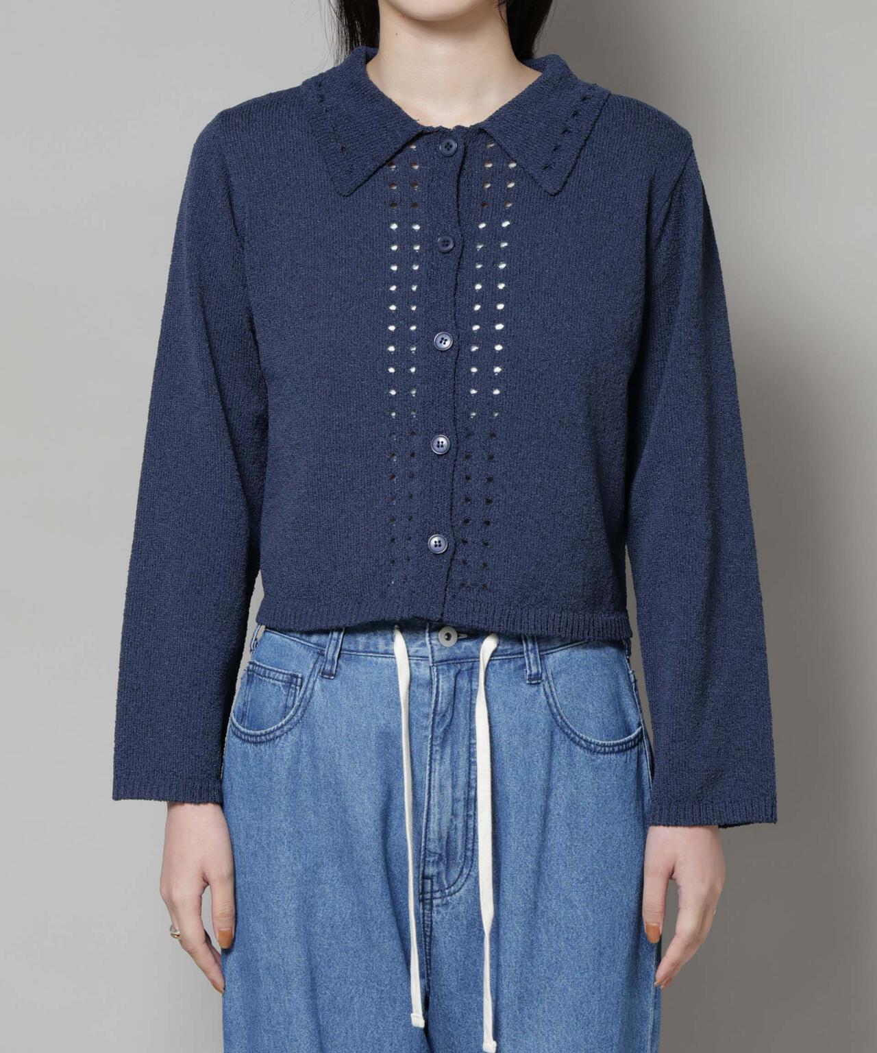 衿付アイレットクロップドニットカーディガン 6735222331