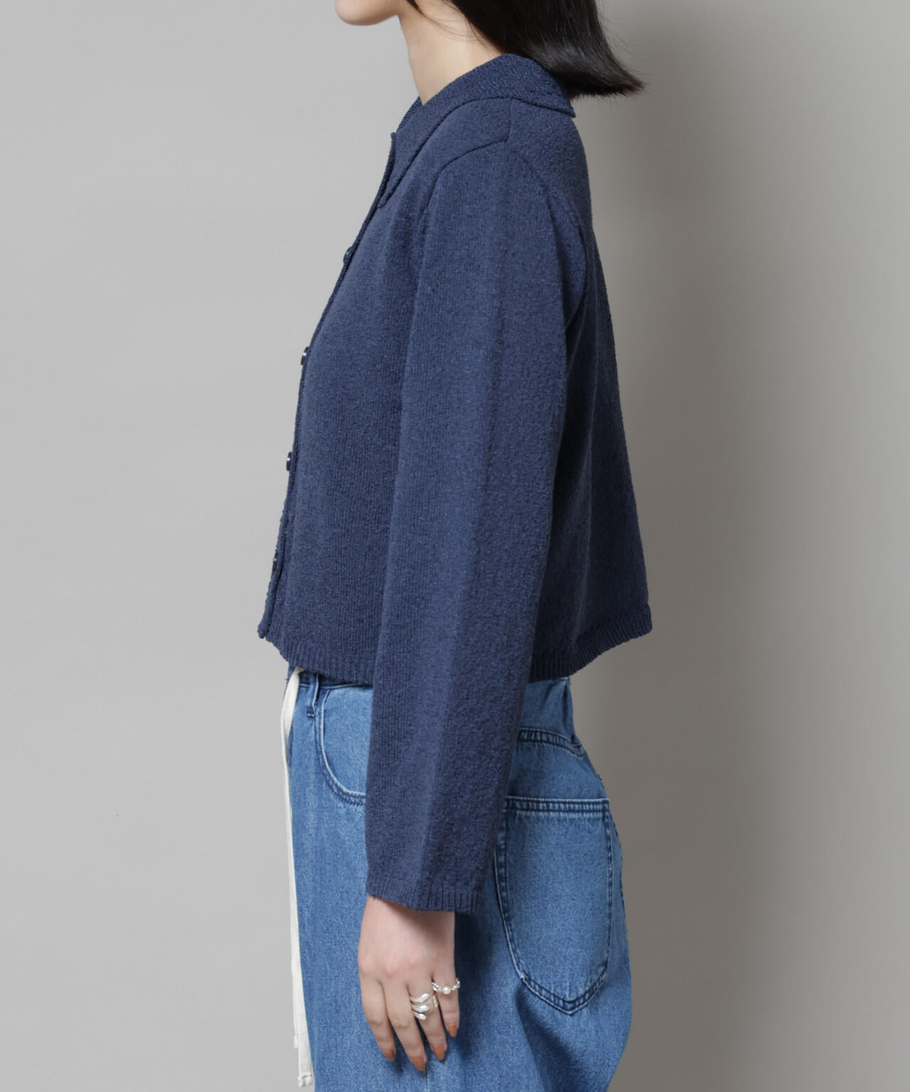 衿付アイレットクロップドニットカーディガン 6735222331