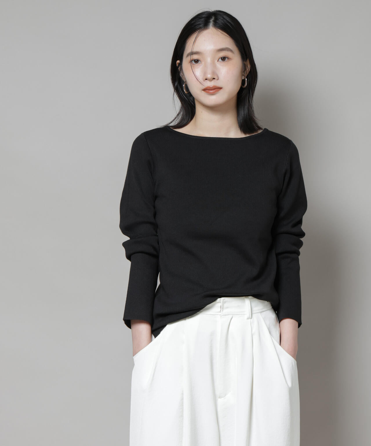 スクエア & ボートネック 前後 2way ニット プルオーバー