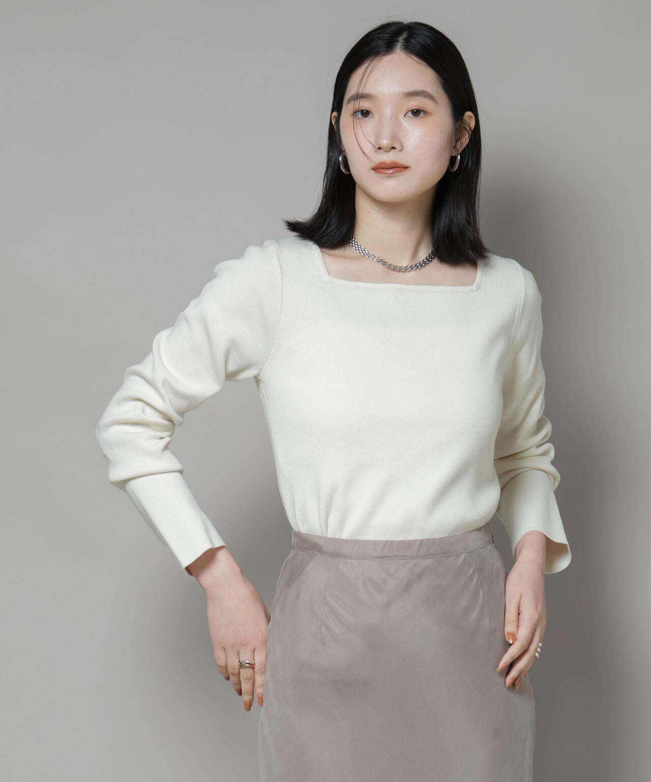 スクエア & ボートネック 前後 2way ニット プルオーバー