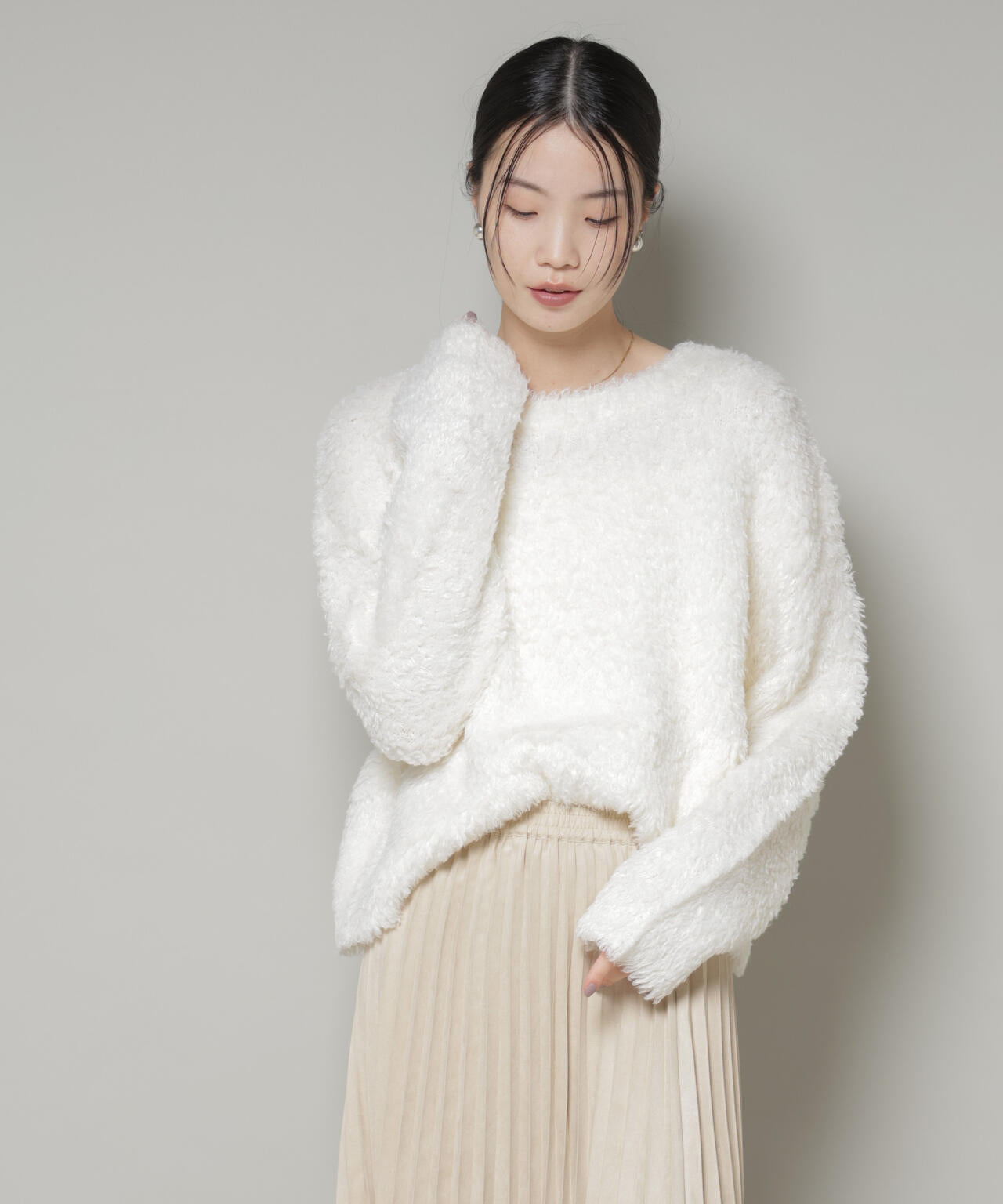 クロップド ワイド 起毛加工 ニット トップス