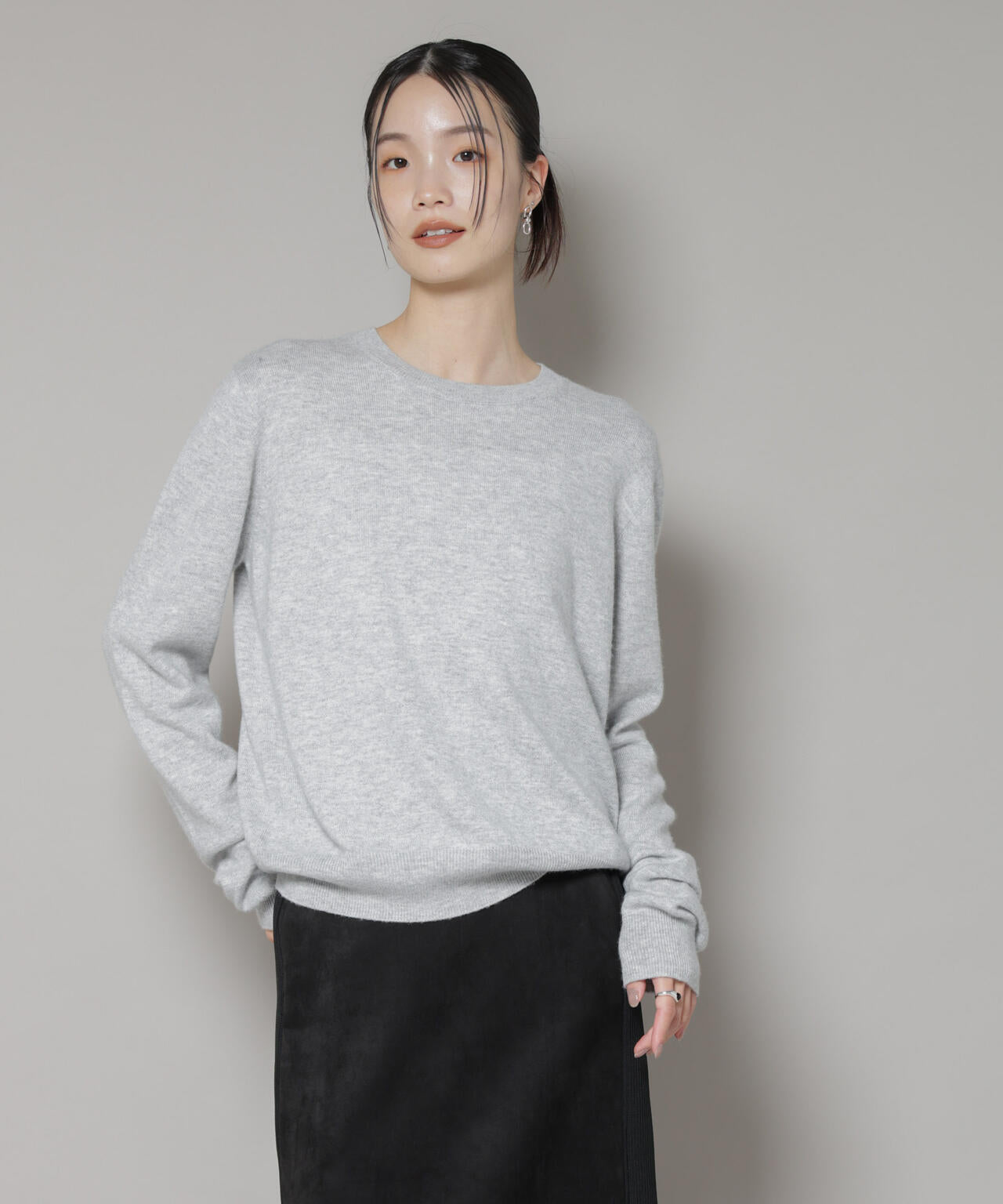 クルーネック カシミヤ混 ニット プルオーバー