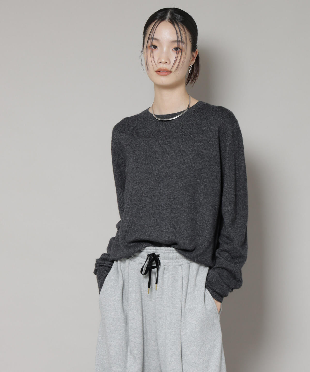 クルーネック カシミヤ混 ニット プルオーバー