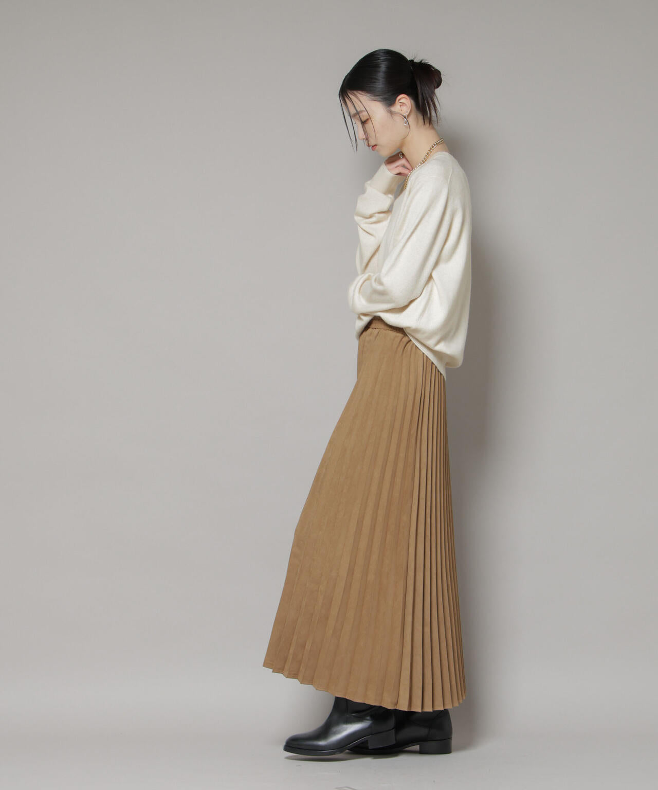 クルーネック カシミヤ混 ニット プルオーバー