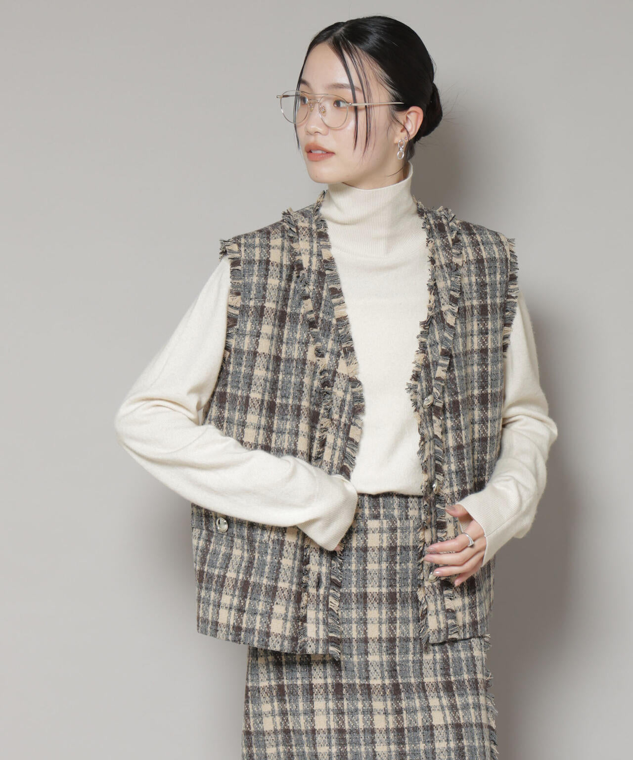 タートルネック カシミヤ混 ニット プルオーバー