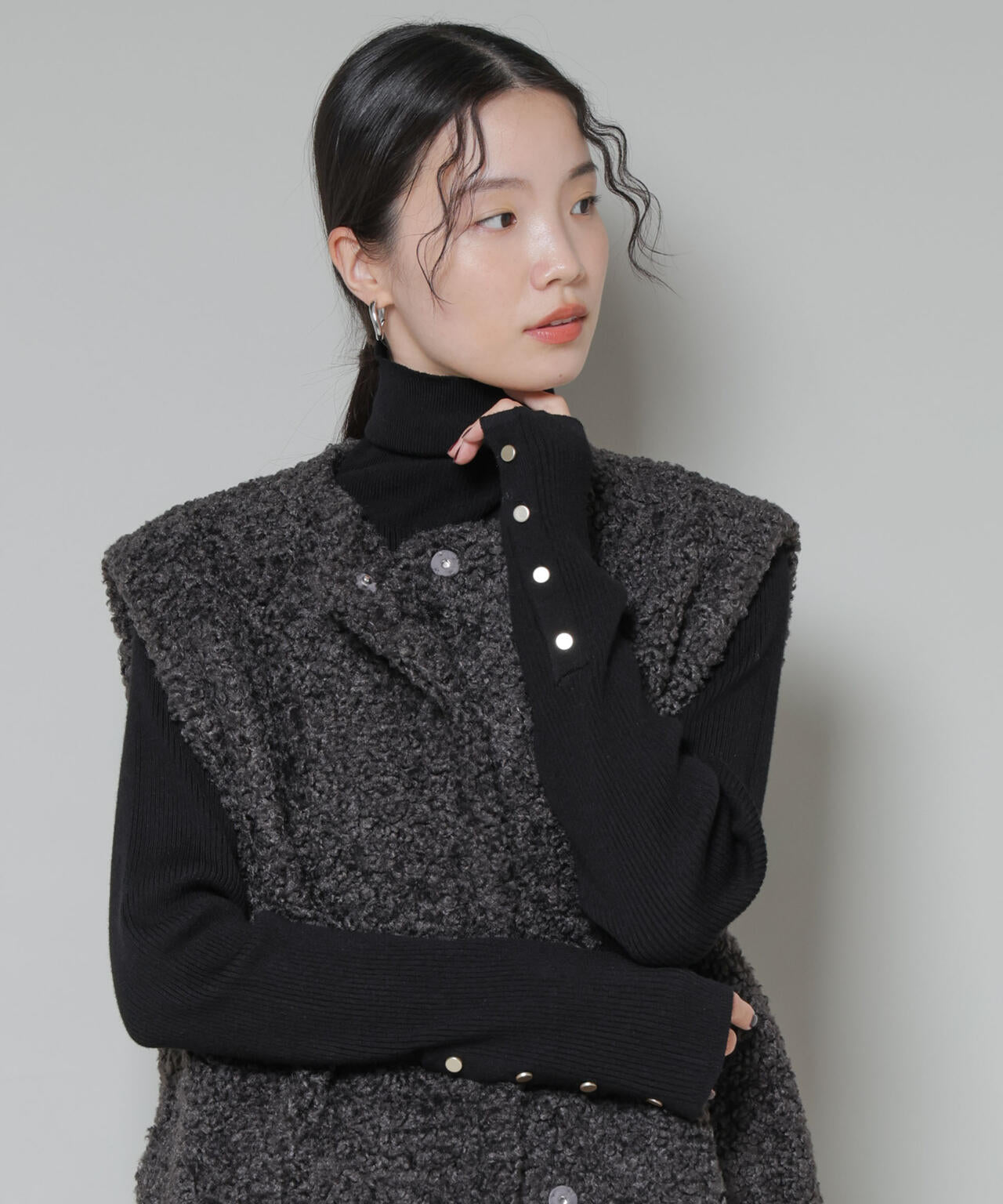 洗濯機洗可メタルボタンリブニット