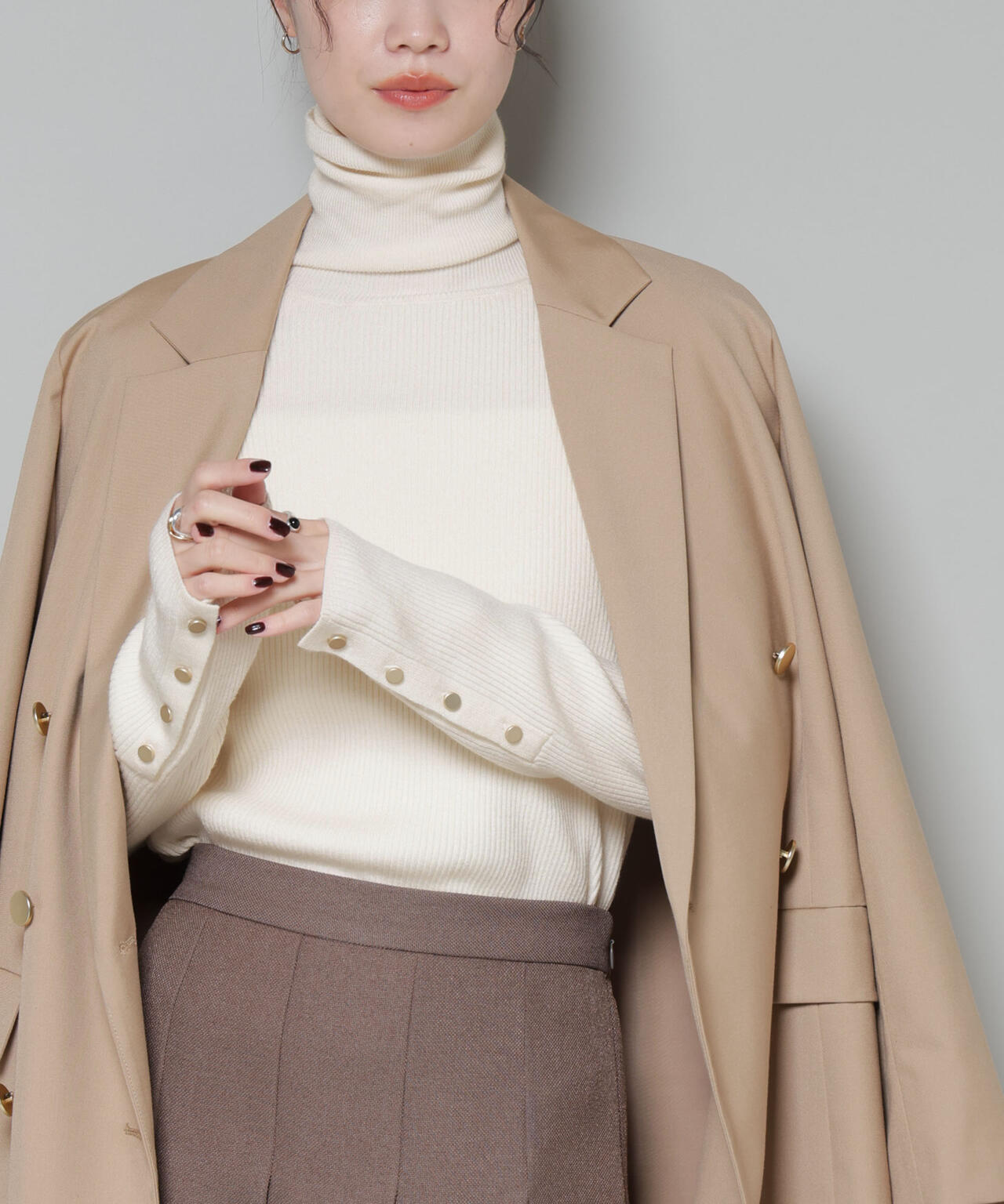 洗濯機洗可メタルボタンリブニット 6735222343