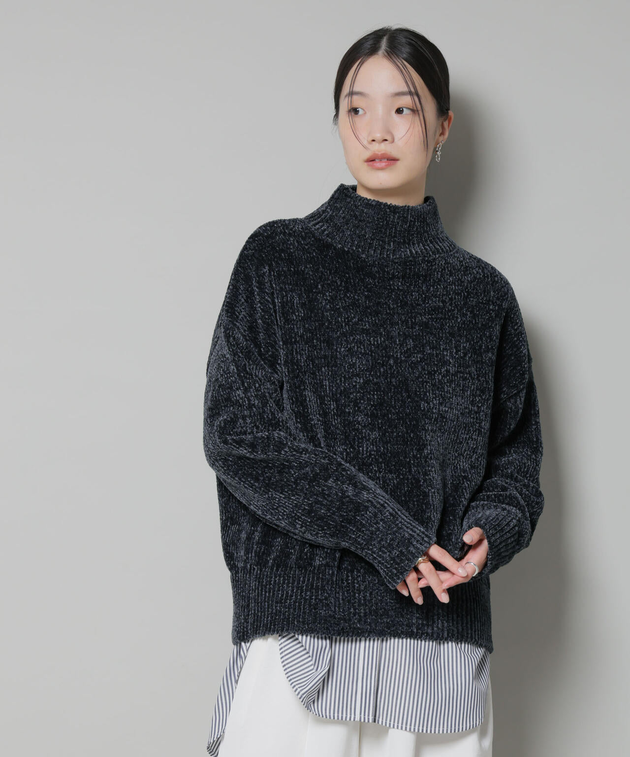 ベロアモール ハイネック ワイド ニット
