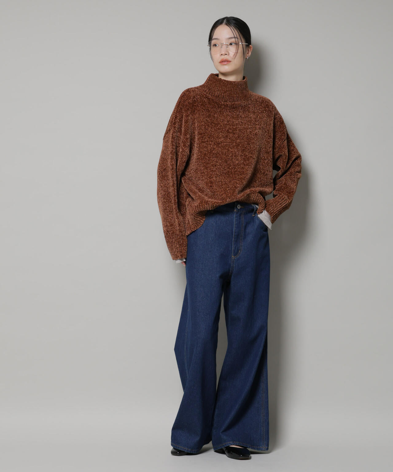 ベロアモール ハイネック ワイド ニット