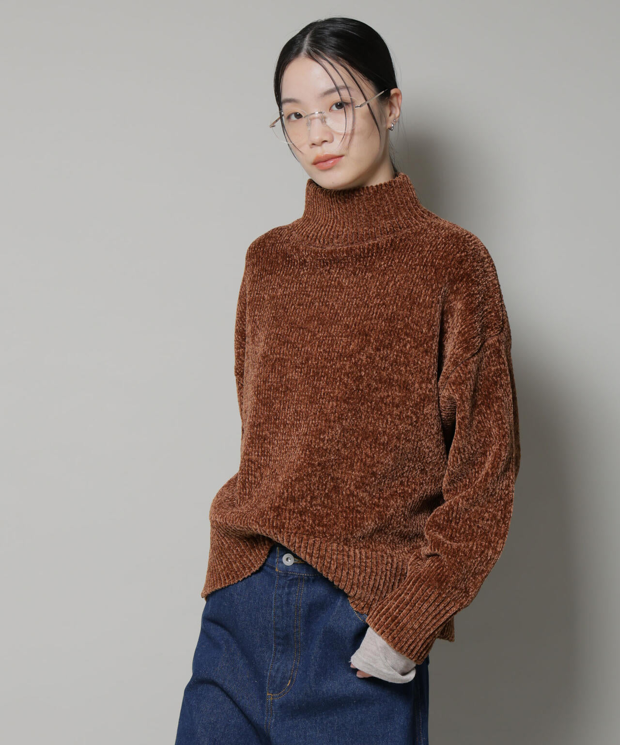 ベロアモール ハイネック ワイド ニット