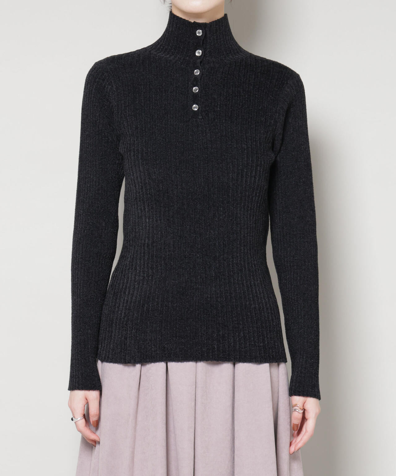 前後2wayボタンネックベロアモールニット 6735222347