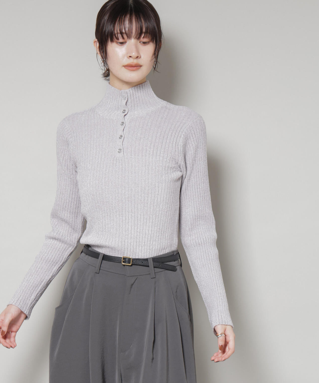 前後2wayボタンネックベロアモールニット 6735222347