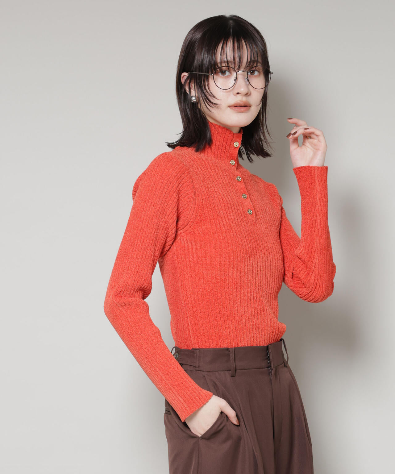 前後2wayボタンネックベロアモールニット 6735222347