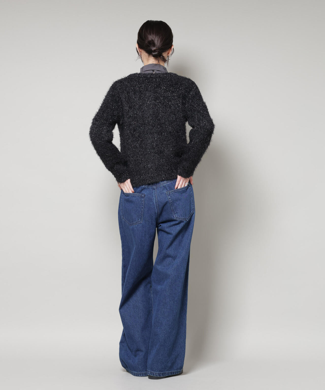 チュールシャギークルーネックニットカーディガン 6735222348