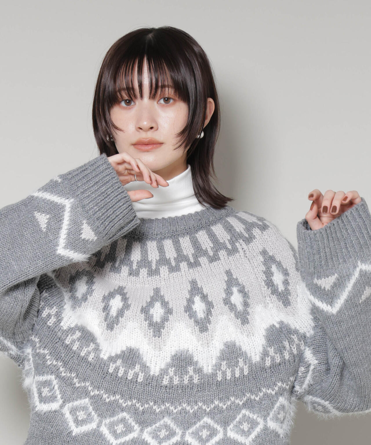 シャギーミックス求心柄ニットトップス 6735222350