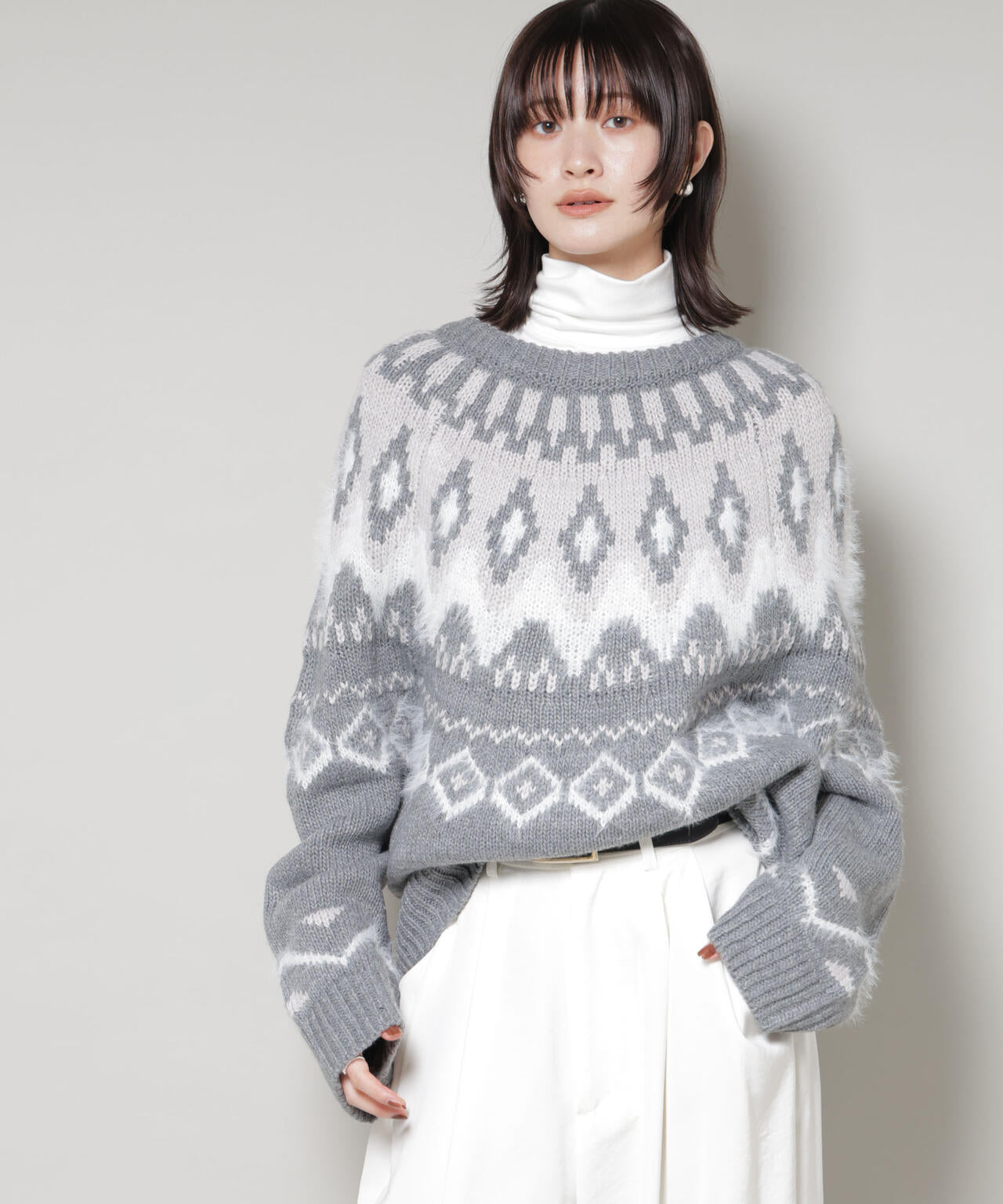 シャギーミックス求心柄ニットトップス