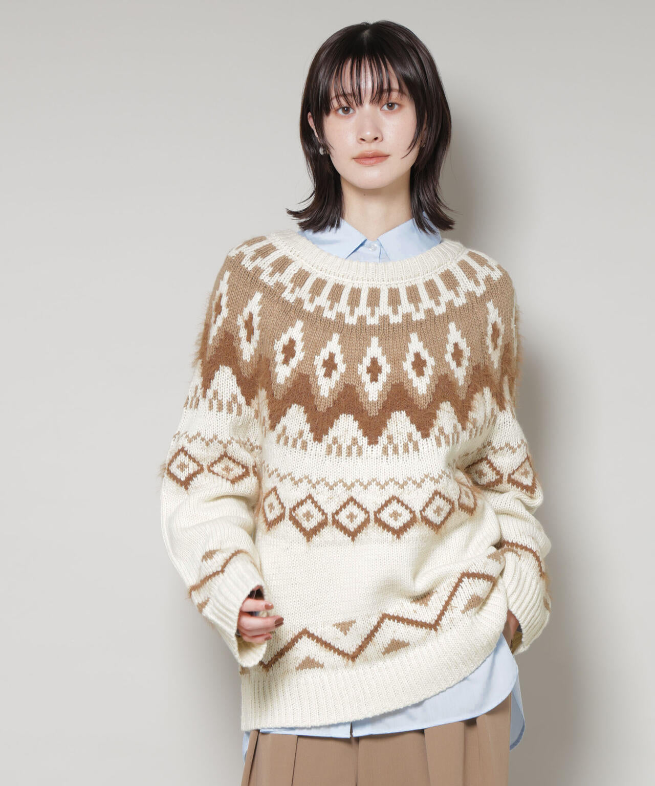 シャギーミックス求心柄ニットトップス 6735222350